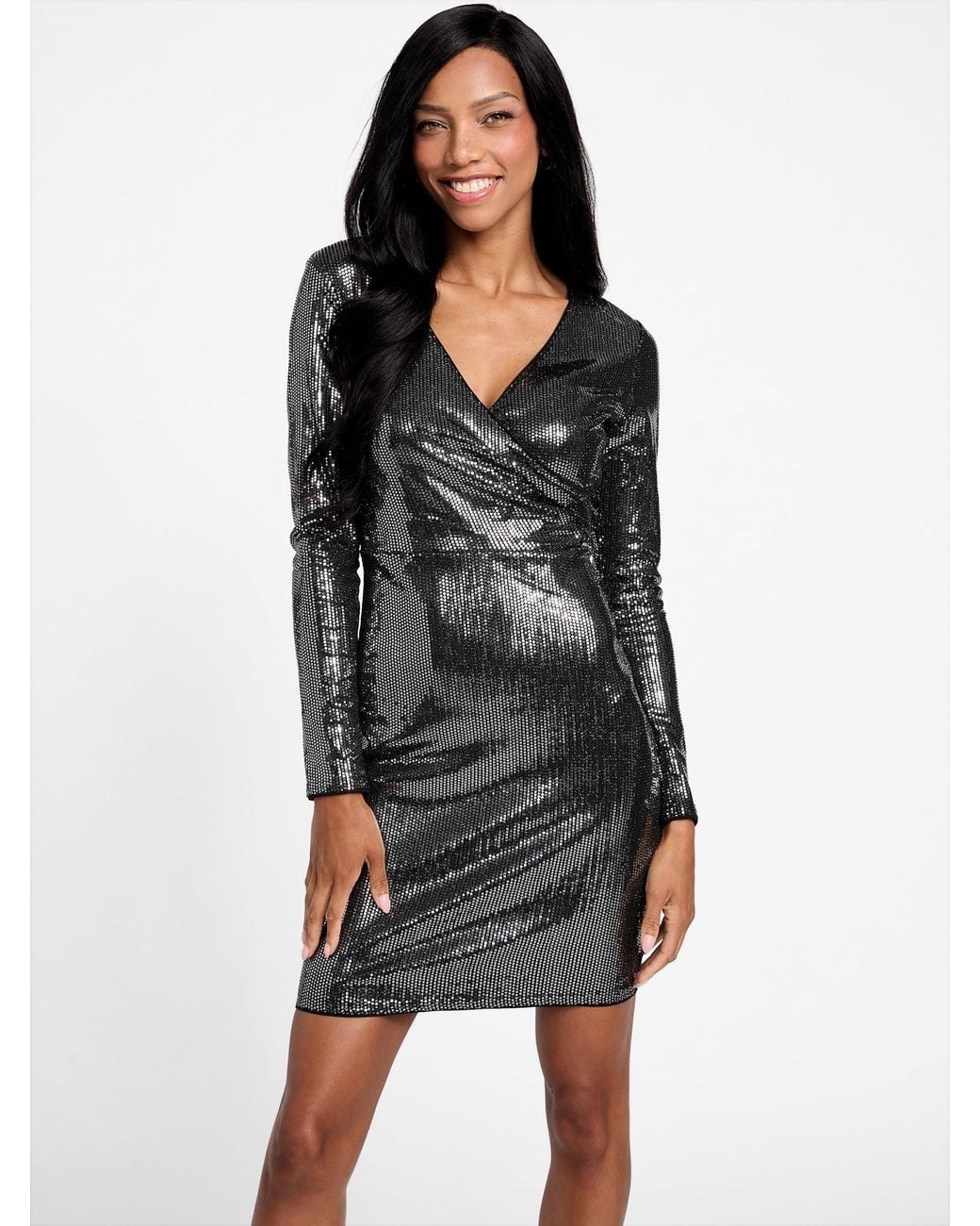 guess gold sequin dress Gold Foil Chiffon Scarf Halter Gown main image 0