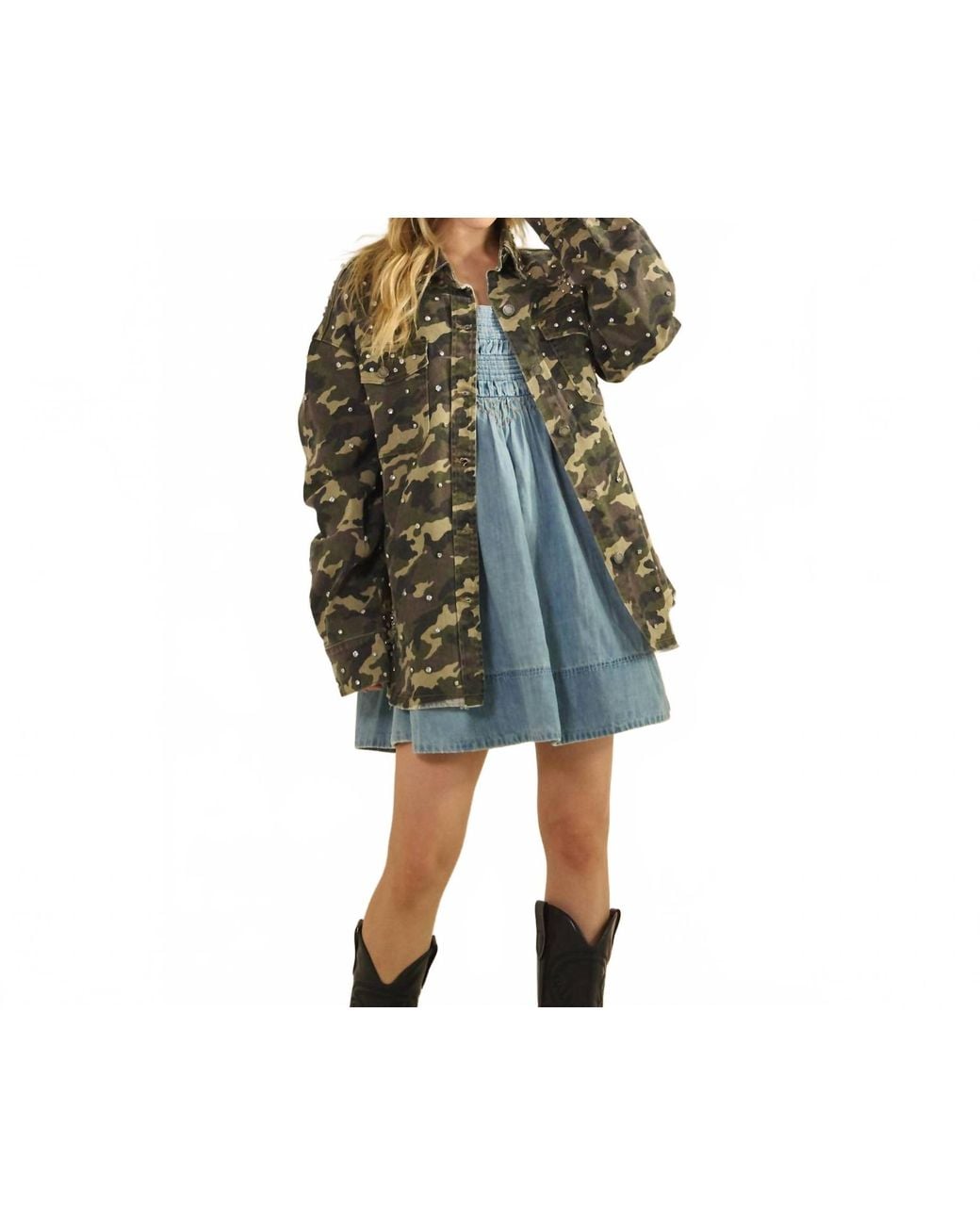 Veveret Printed Rhinestone Denim Jacket in Black | Lyst