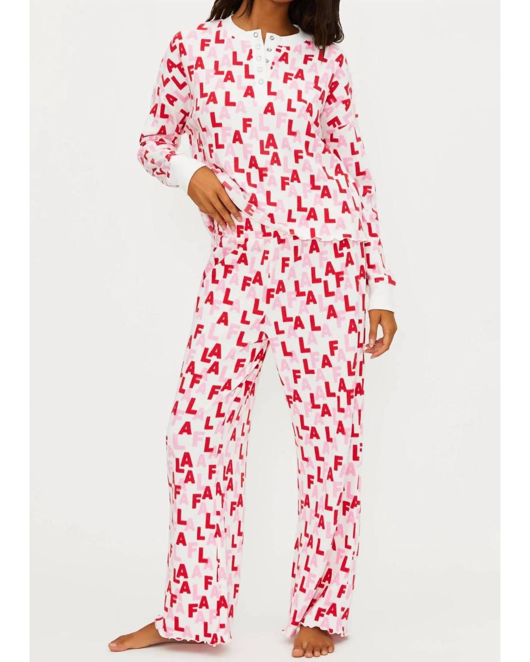 Beach Riot Pacific Long Sleeve Sleep Set in Red | Lyst