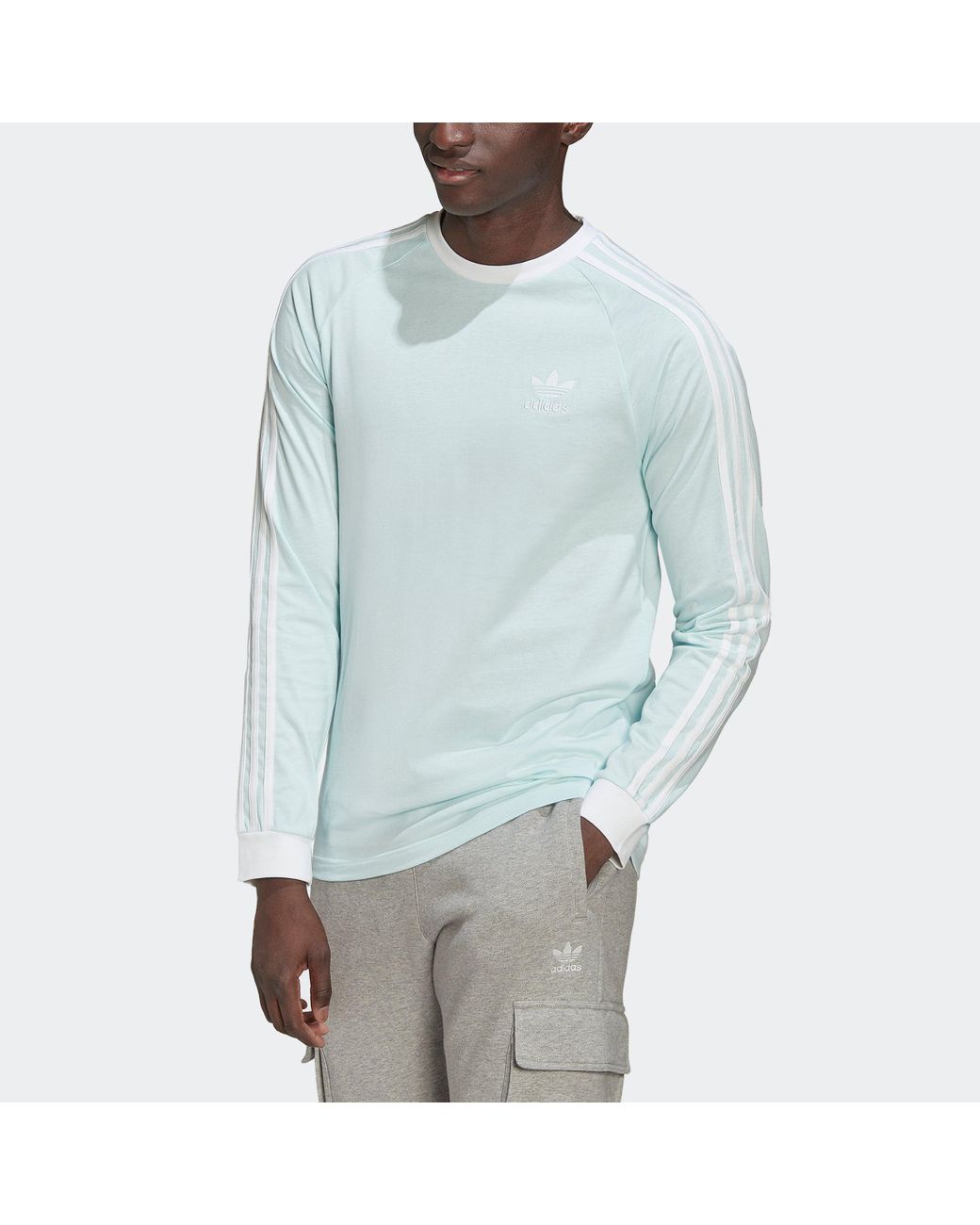 adidas Adicolor Classics 3-stripes Long Sleeve Tee in Blue for Men | Lyst