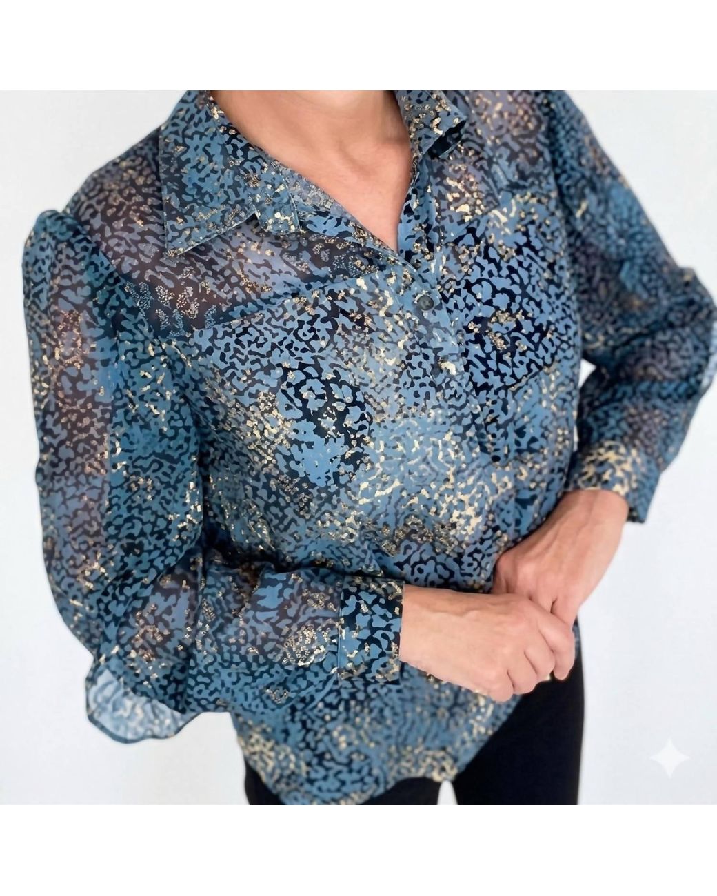 Tru Blue Blue Long Sleeve Button Down Blouse
