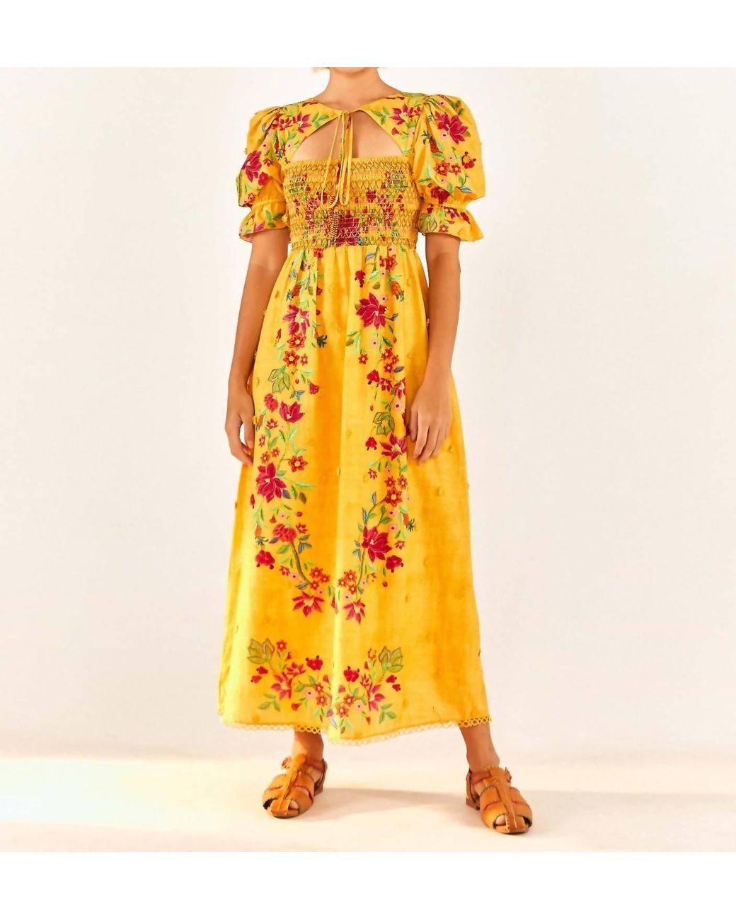 Farm Rio Flower Dream Puff Sleeve Maxi Dress In Yellow Lyst 8362