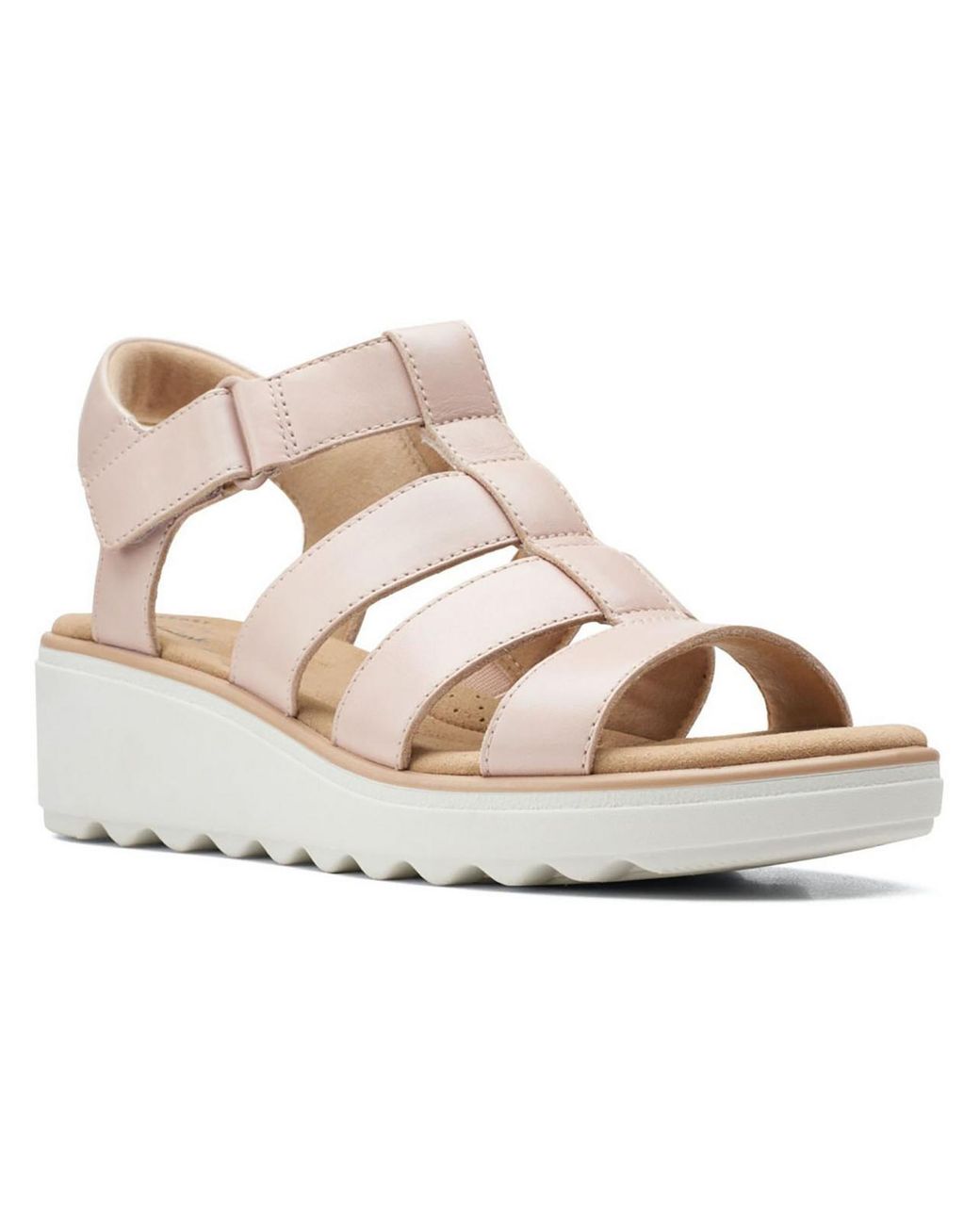 Clarks Jillian Quartz Padded Insole Faux Leather Wedge Sandals in Pink |  Lyst