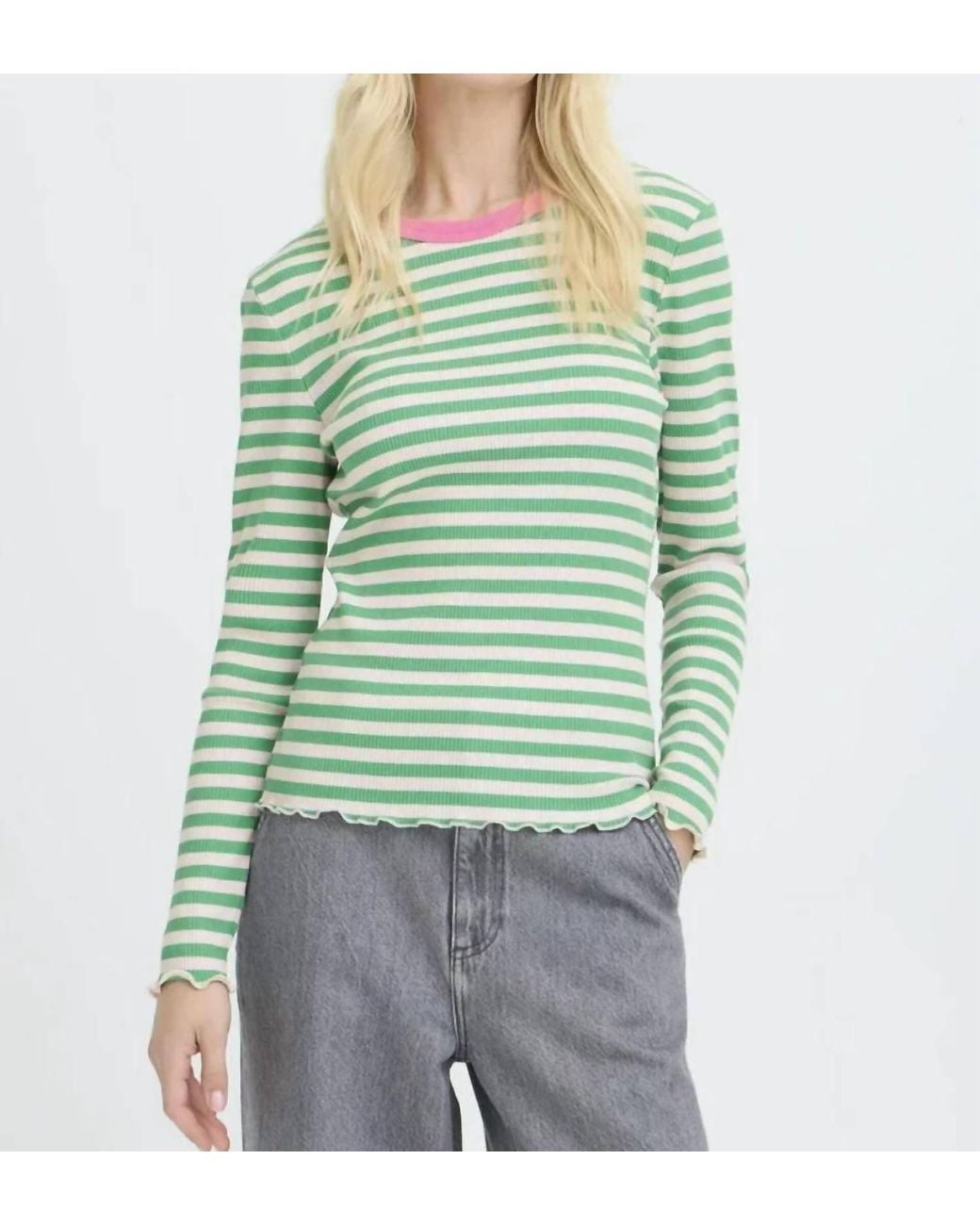 Ichi Green Stripe Rib Tee