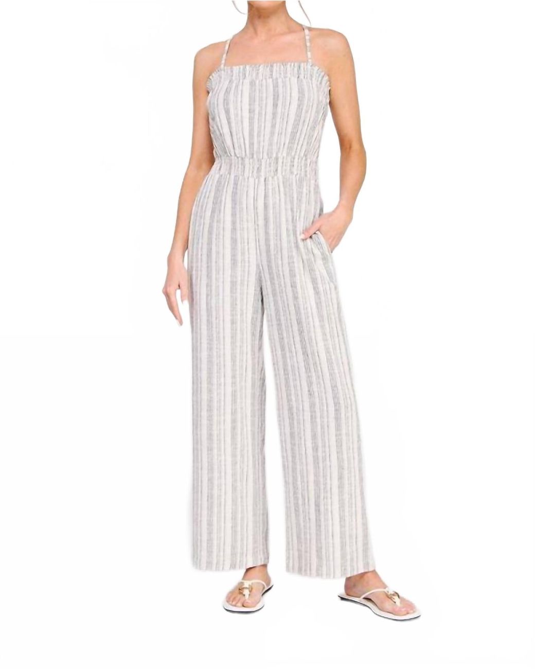 Allie Rose Sea Breeze Striped Jumpsuit in White | Lyst