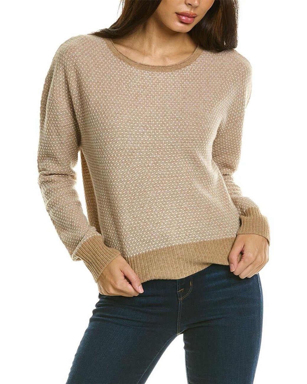 RAFFI Two-tone Stitch Cashmere Sweater in Natural | Lyst