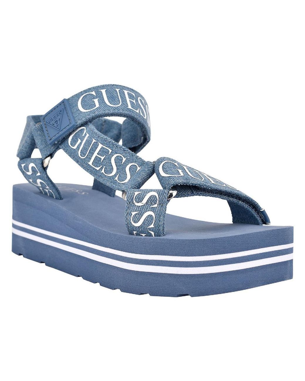 Guess Avin Denim Logo Platform Sandals in Blue Lyst