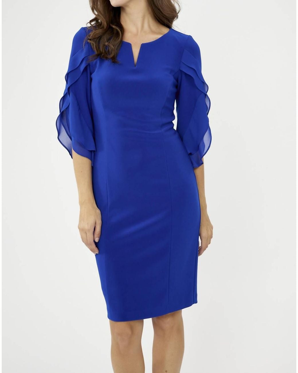 Joseph Ribkoff Ruffle Dress Joseph Ribkoff Knee-Length Sheath Ruffled Dress in Blue | Lyst
