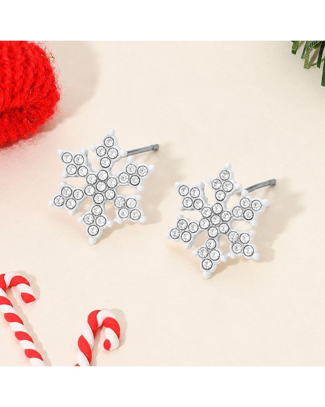 Multiple Stud Earing Fashnzfab Crystal Pave Snowflake Stud Earrings | Lyst