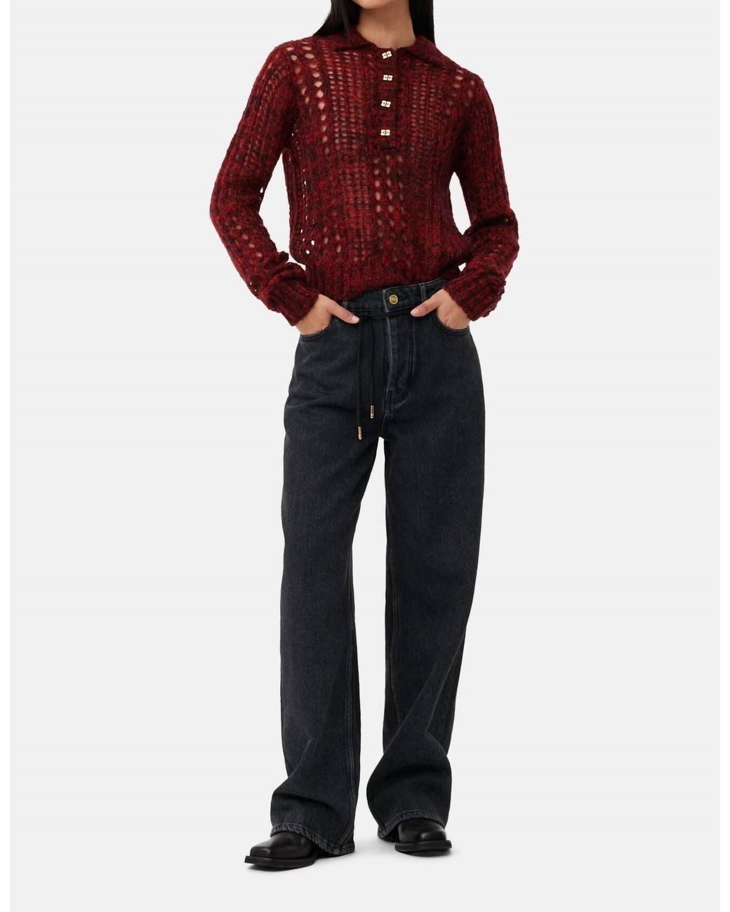 Ganni Red Izey Drawstring Jean