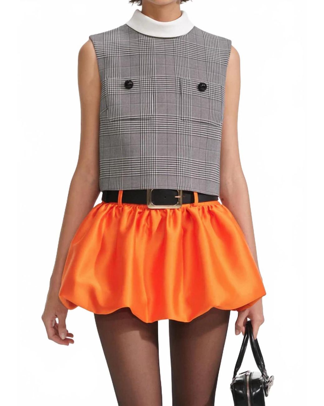 Self-Portrait Orange Bubble Hem Taffeta Skort