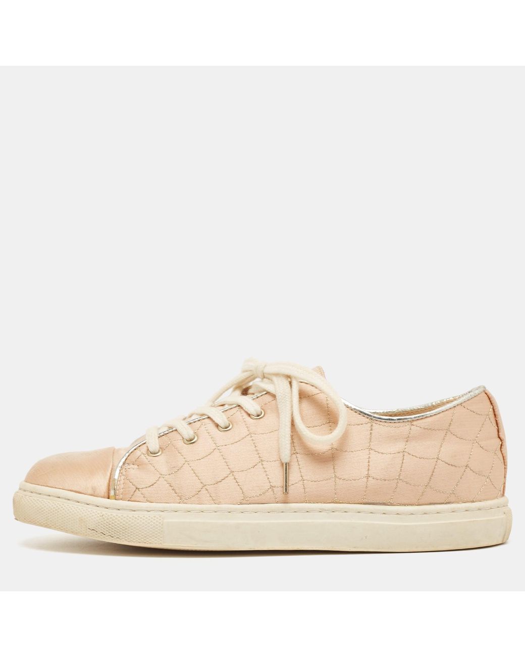 Charlotte Olympia Natural Leather And Satin Lace Up Sneakers