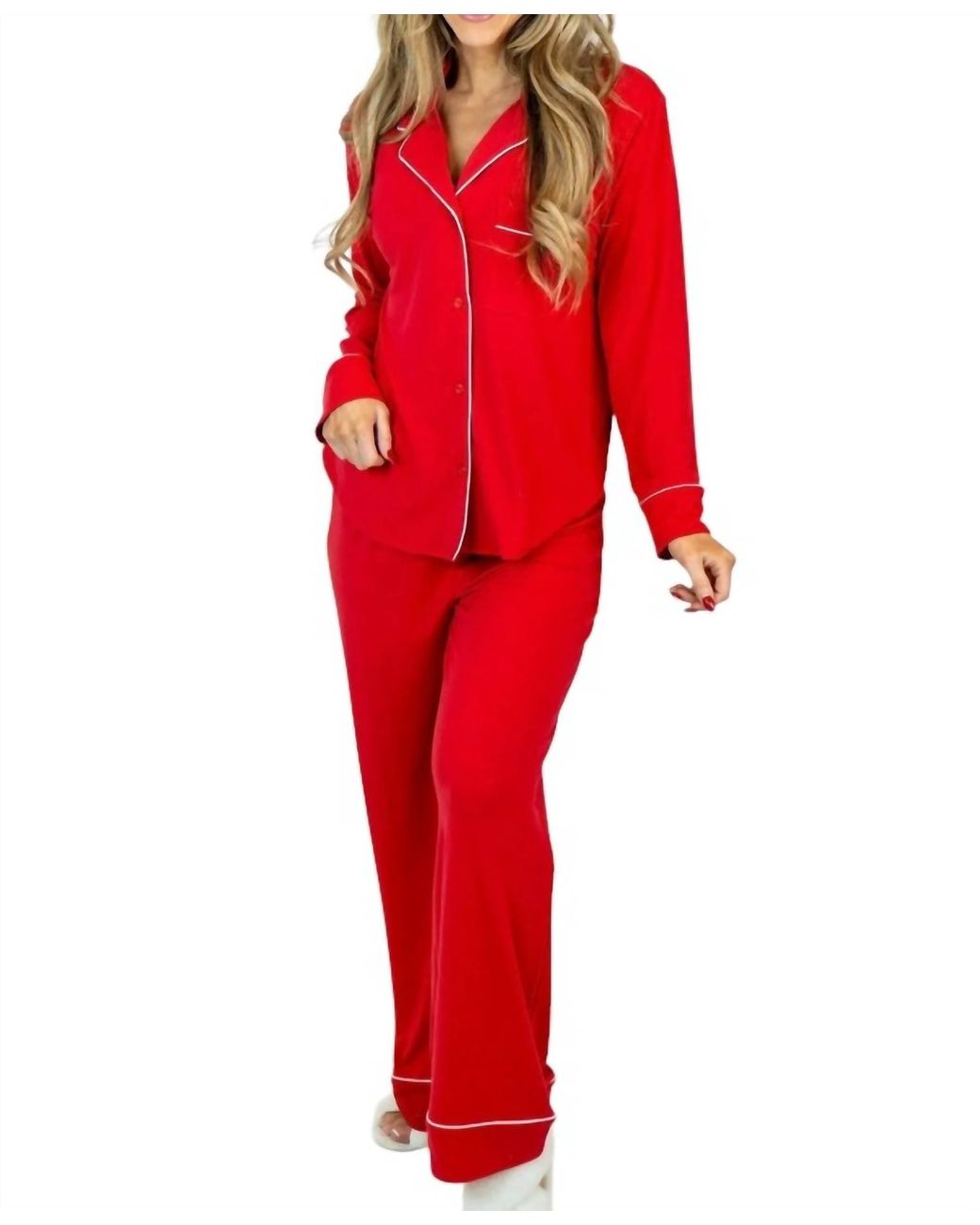 Zenana Red Button Down Pajama Set