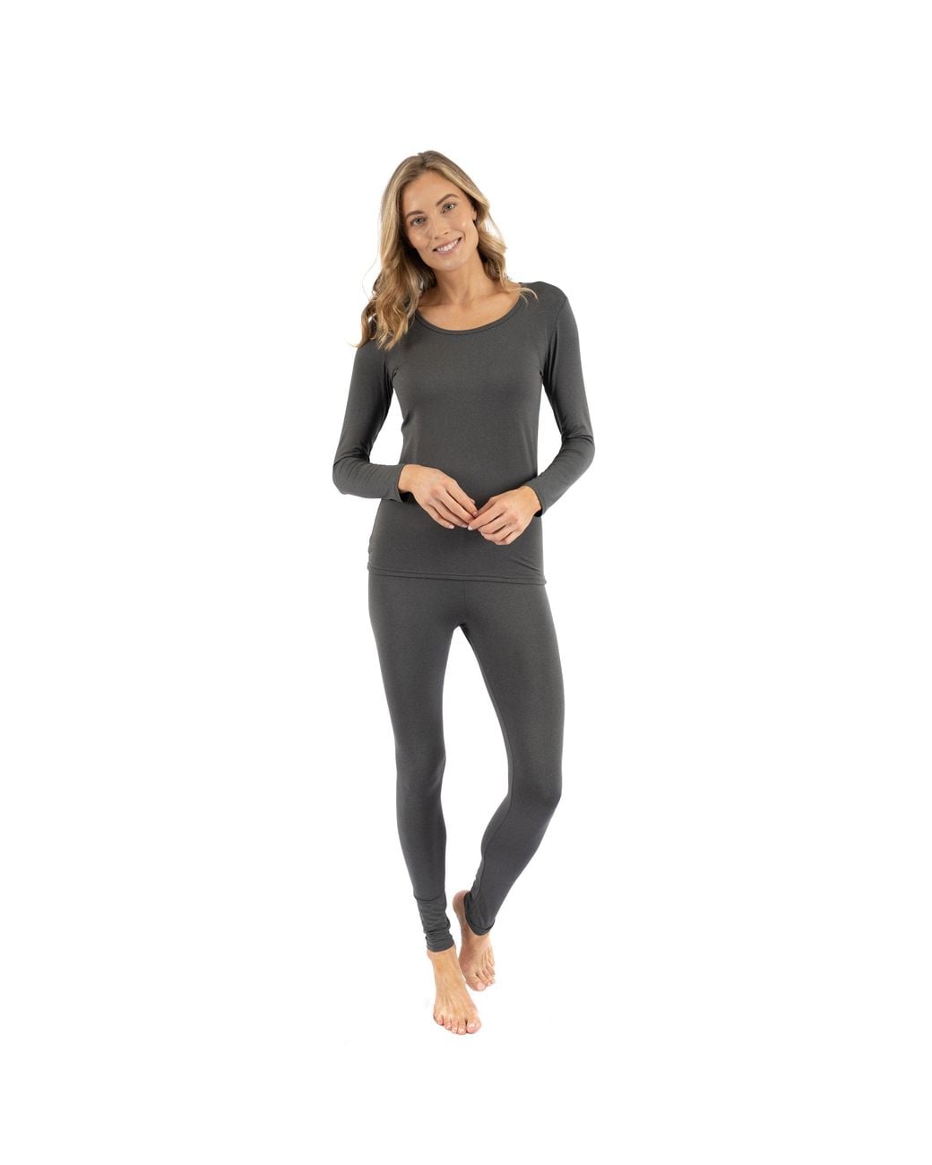 Leveret Black Two Piece Neutral Solid Thermal Pajamas