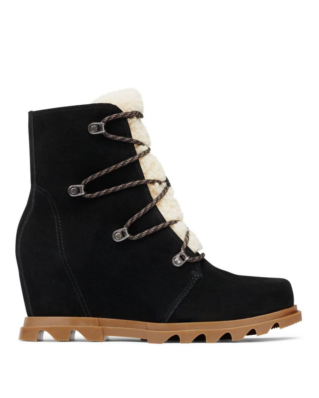 Sorel Joan Of Arctic Wedge Iii Lace Cozy Boots In Black Sea Salt