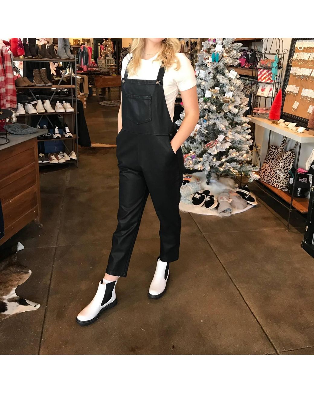 FRNCH Black Leather Jumpsuit