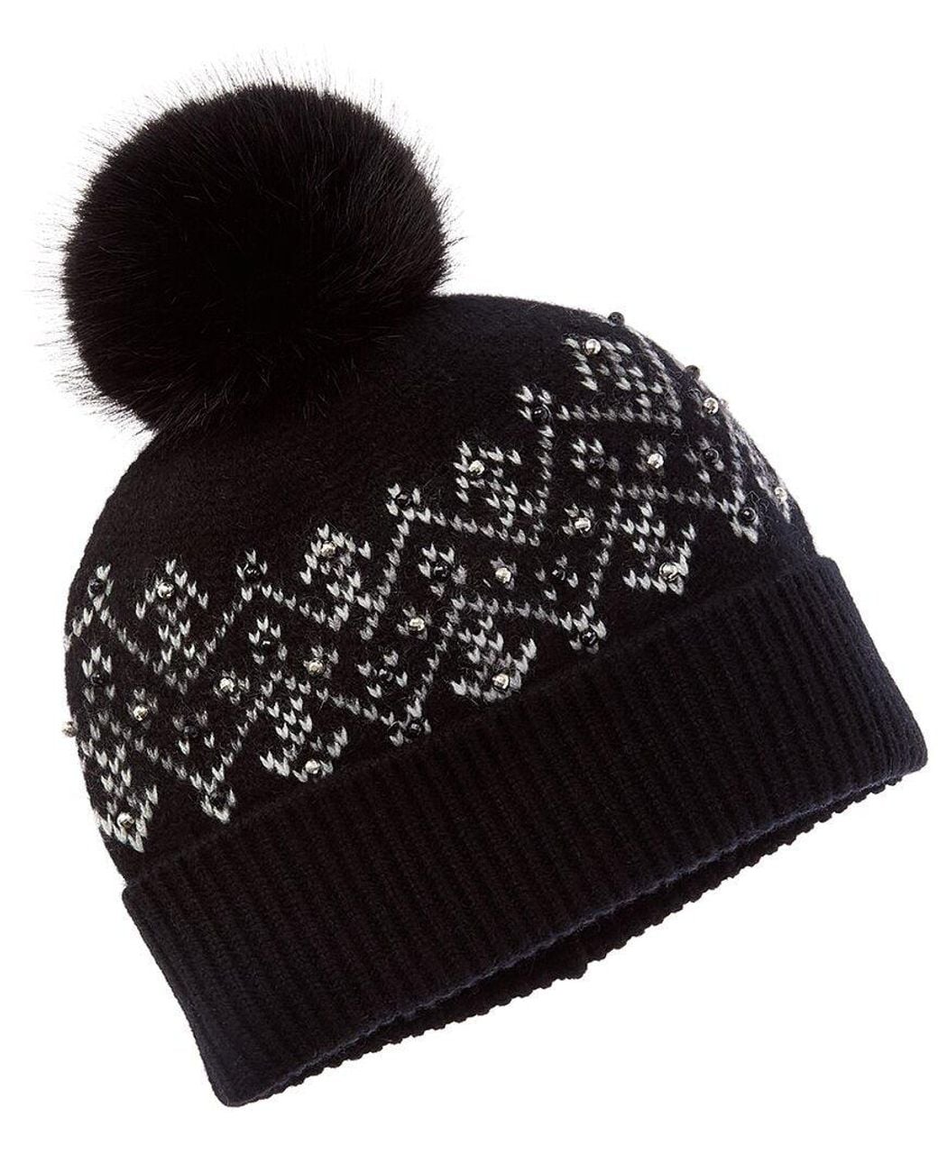 Sofiacashmere Black Fairisle Embellished Cashmere Hat