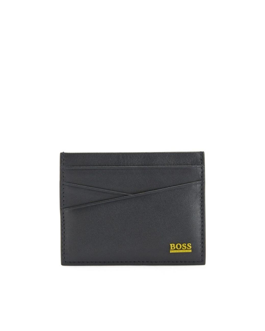 BOSS by HUGO BOSS Hugo Leather Card Holder With Colored Logo And Angled Pockets in Blue for
