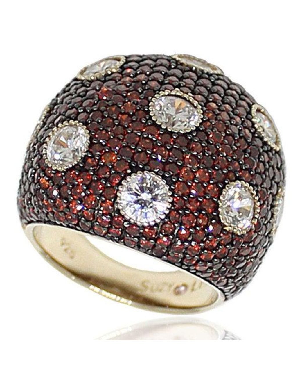 Suzy Levian Metallic Sterling Pave Cubic Zirconia Reddish Ring