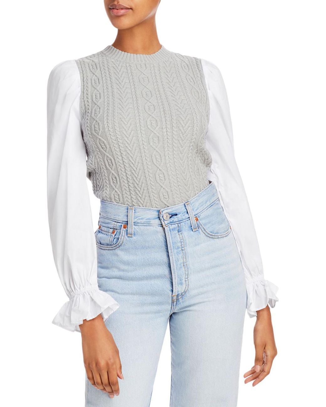 Lucy Paris Quinn Cable Knit Layered Pullover Sweater in Blue Lyst
