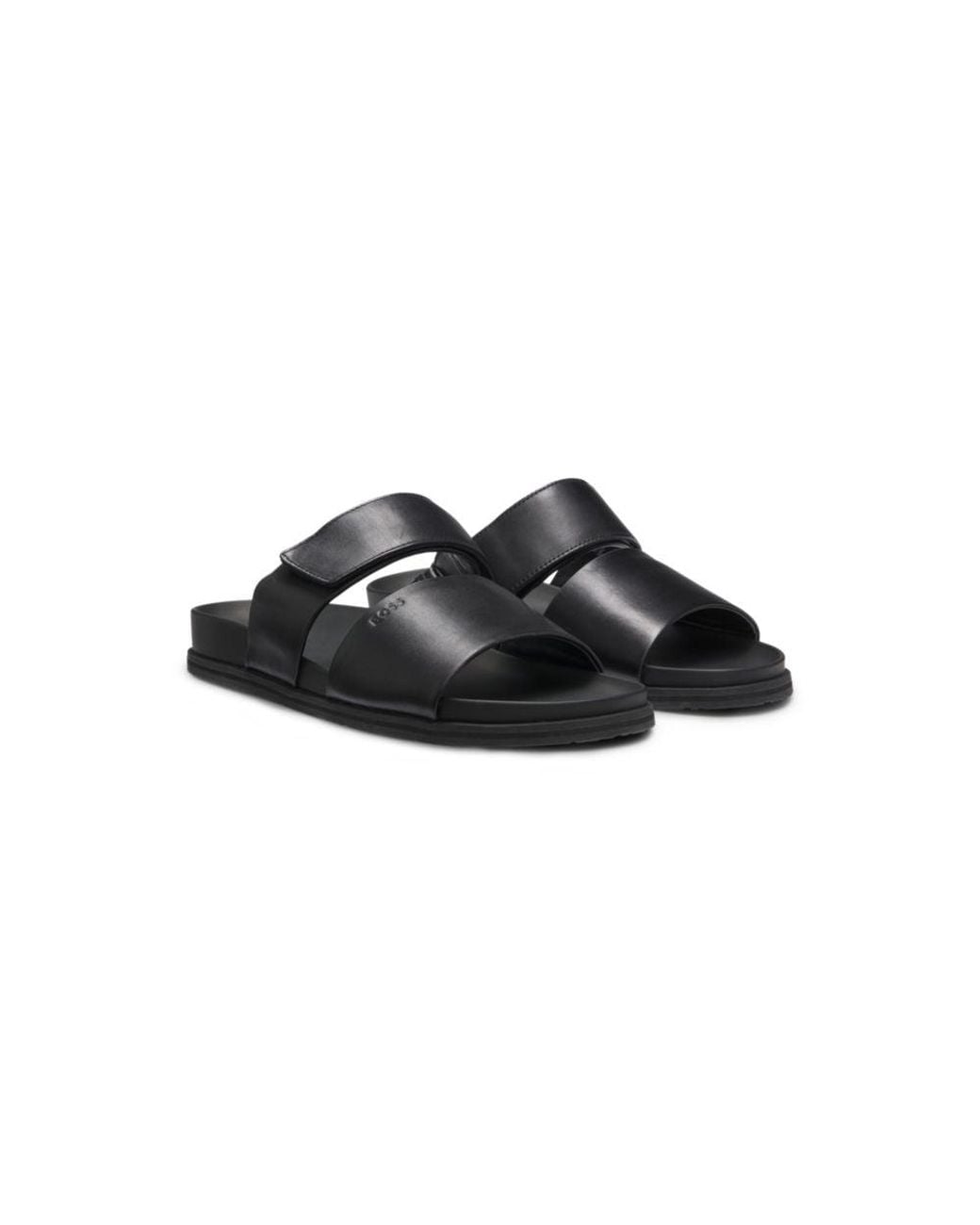 Boss Black Leather Slides With Riptape Strap for men