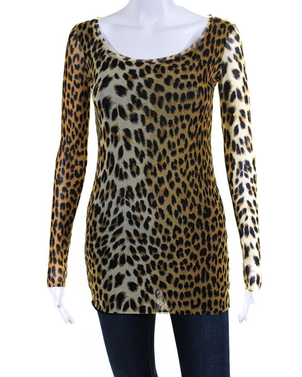 Fuzzi Mesh Leopard Print Slim Fit Blouse in Green Lyst