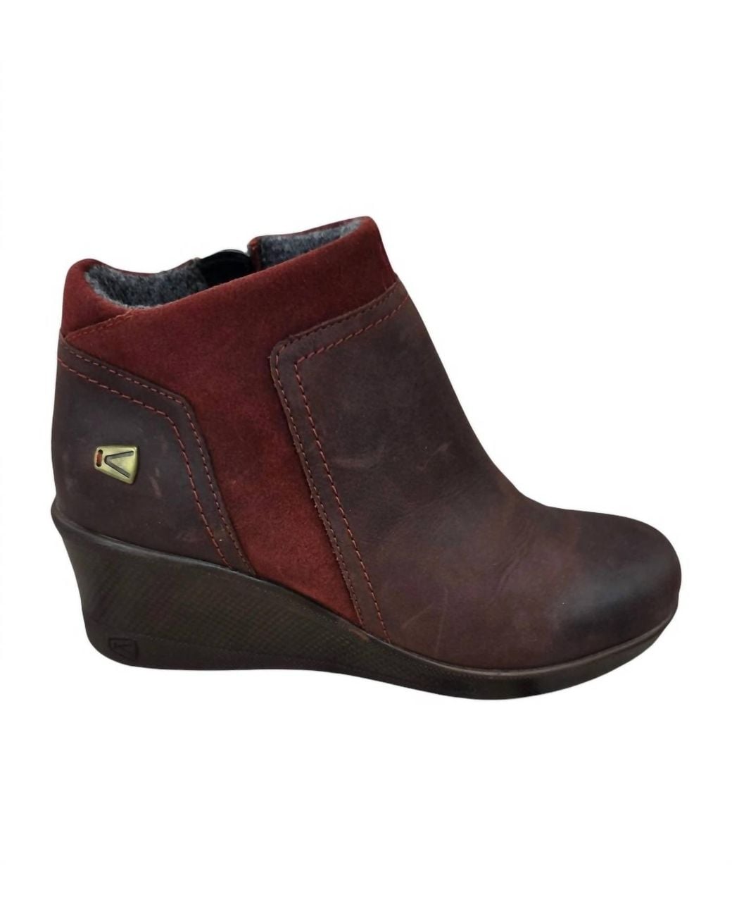 Keen Brown Wedge Zip Ankle Boots