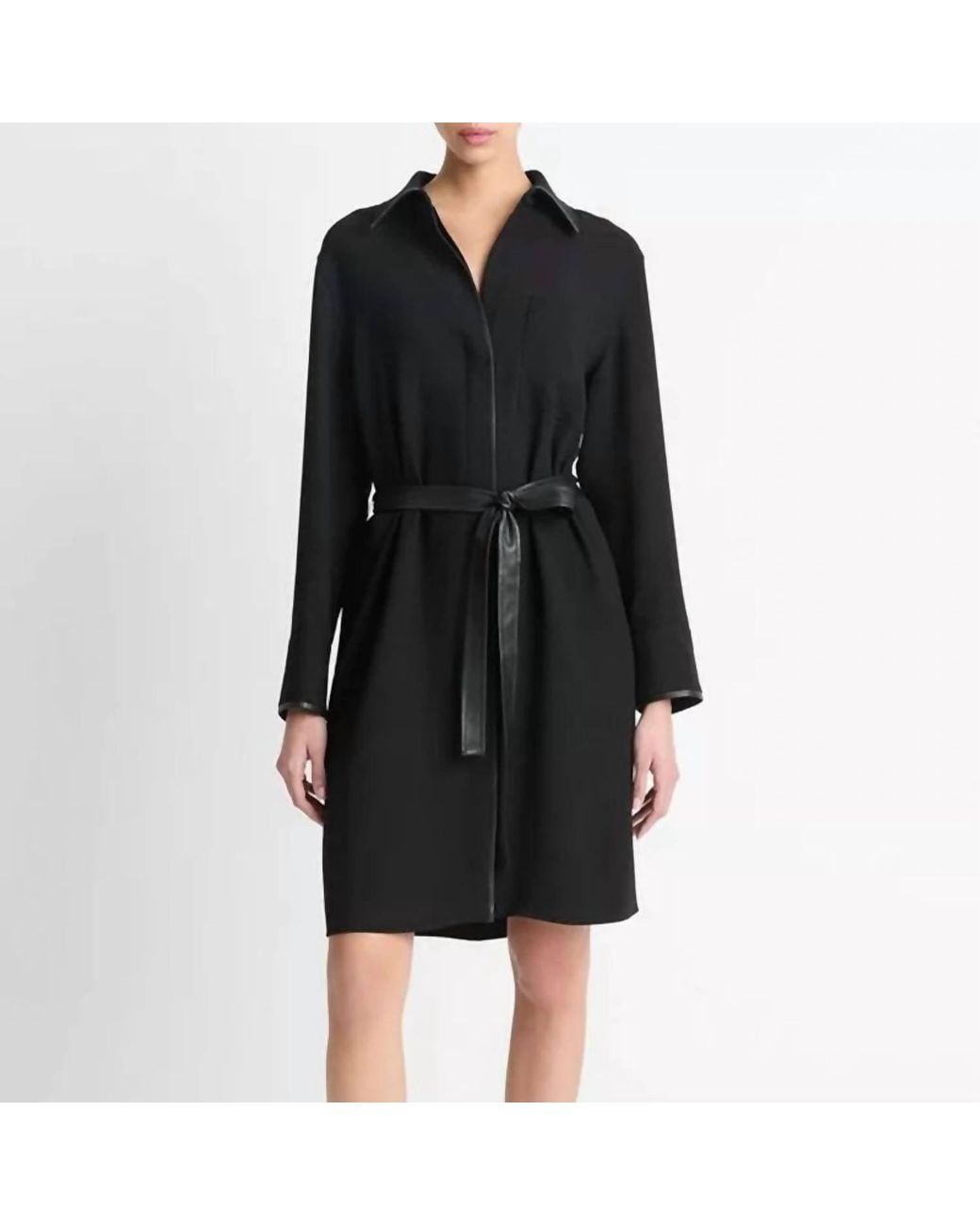 Vince Leather Trim Dress in Black | Lyst