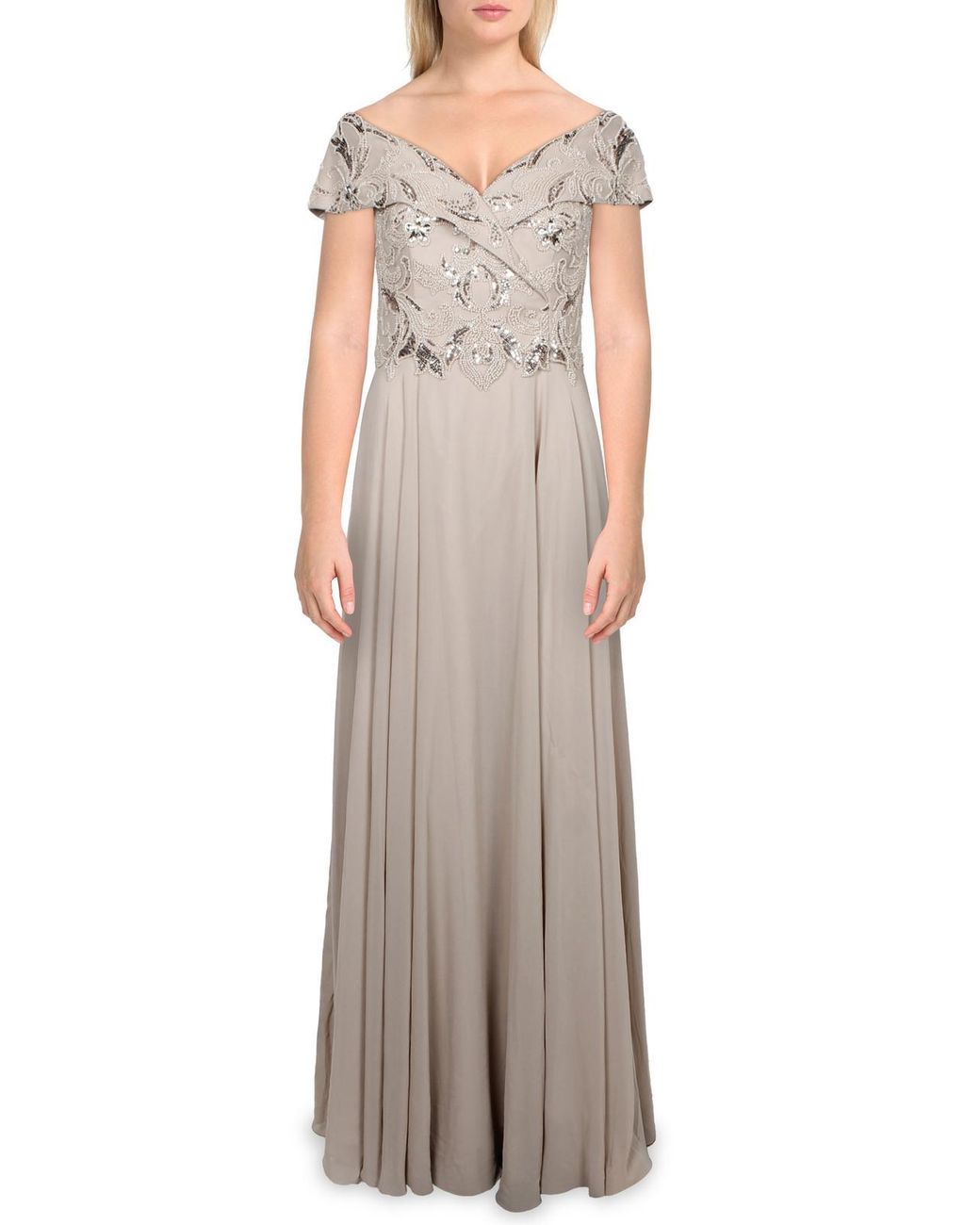 Xscape Chiffon Embellished Evening Dress in Gray | Lyst