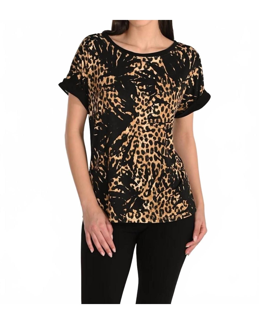 FRANK LYMAN Black Casual Leopard Print Pullover Top