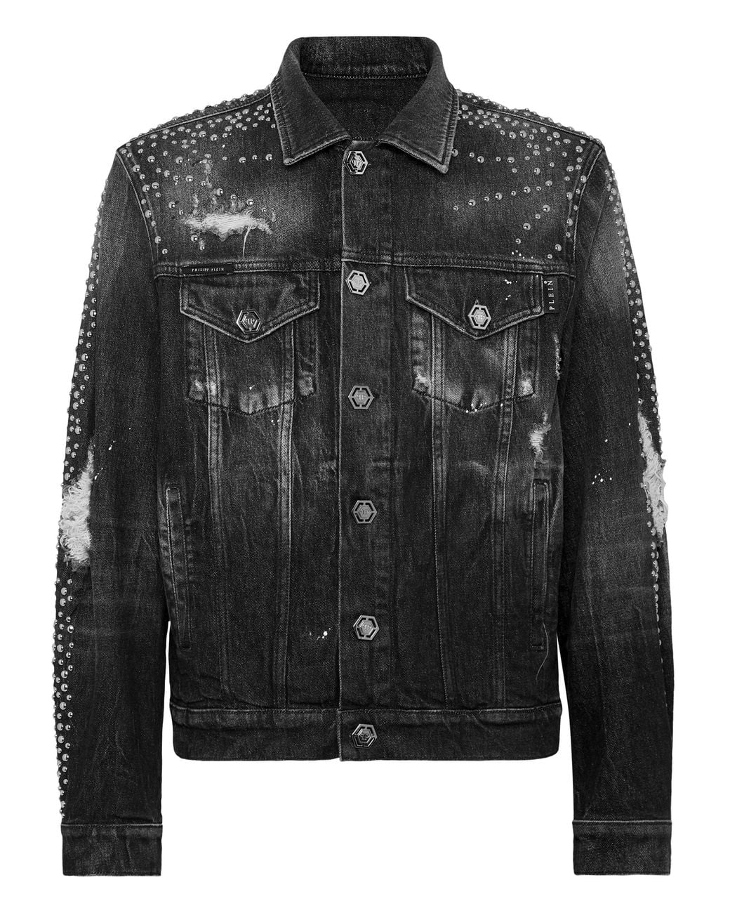 Philipp Plein Black Denim Trucker Jacket Ls Studs for men