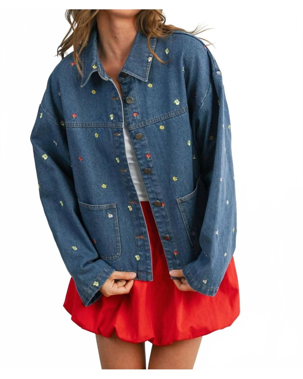 Buttermelon Blue Embroidered Button Front Jacket