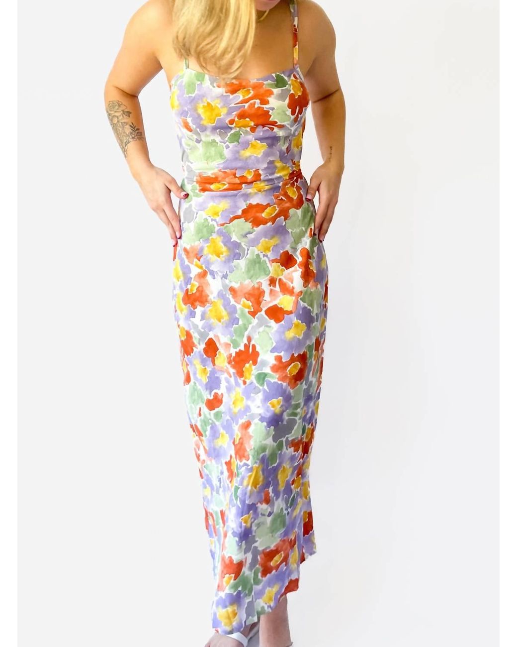 Watercolor floral maxi dress sales