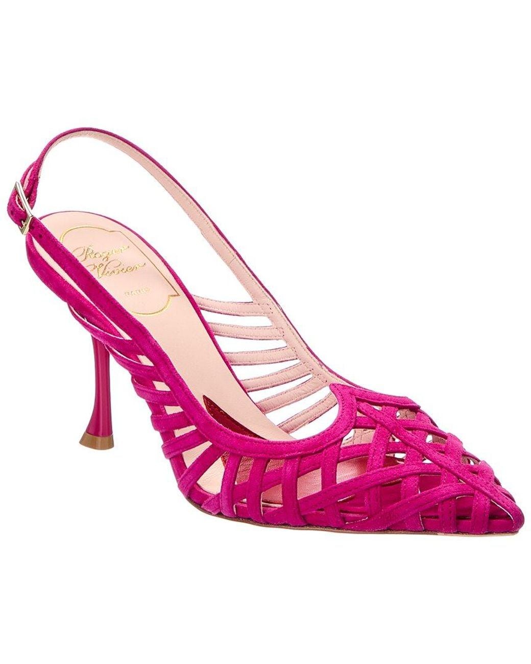 Roger Vivier Pink 80 Suede Slingback Pump