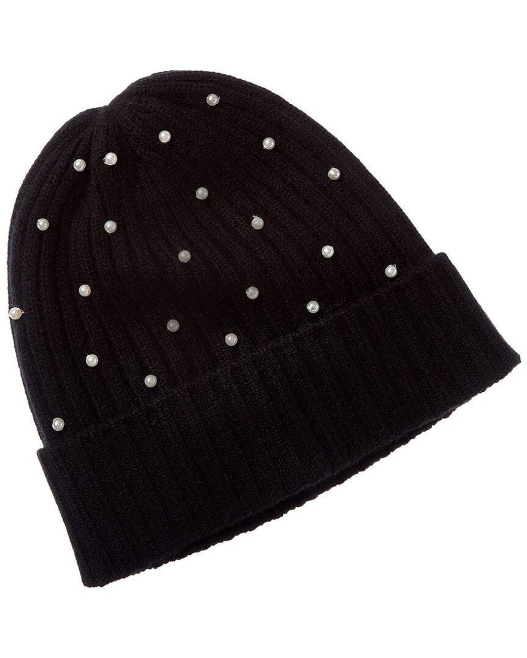 Sofiacashmere Black 2X2 Rib Pearl Cashmere Hat