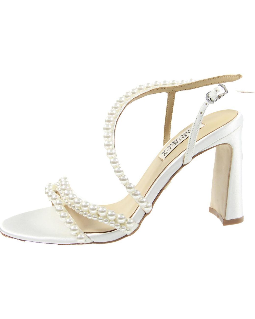 JESSICA RICH Womens Beige Mixed Media Breathable Padded Ankle Strap Rhinestone Amora Pointed Toe Stiletto Buckle Dress Slingback main image 0