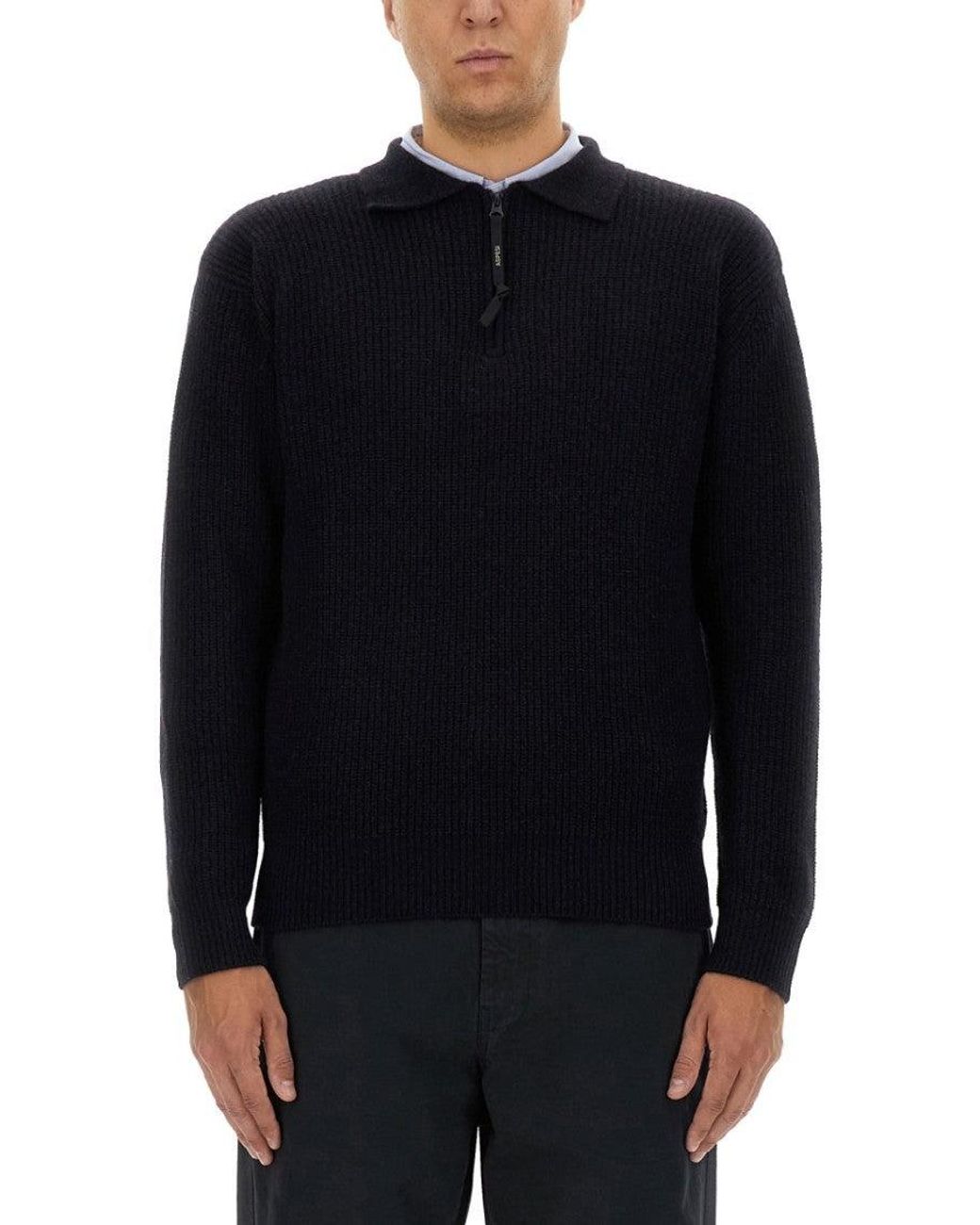 Aspesi Blue Textured Ribbed Wool Jersey for men