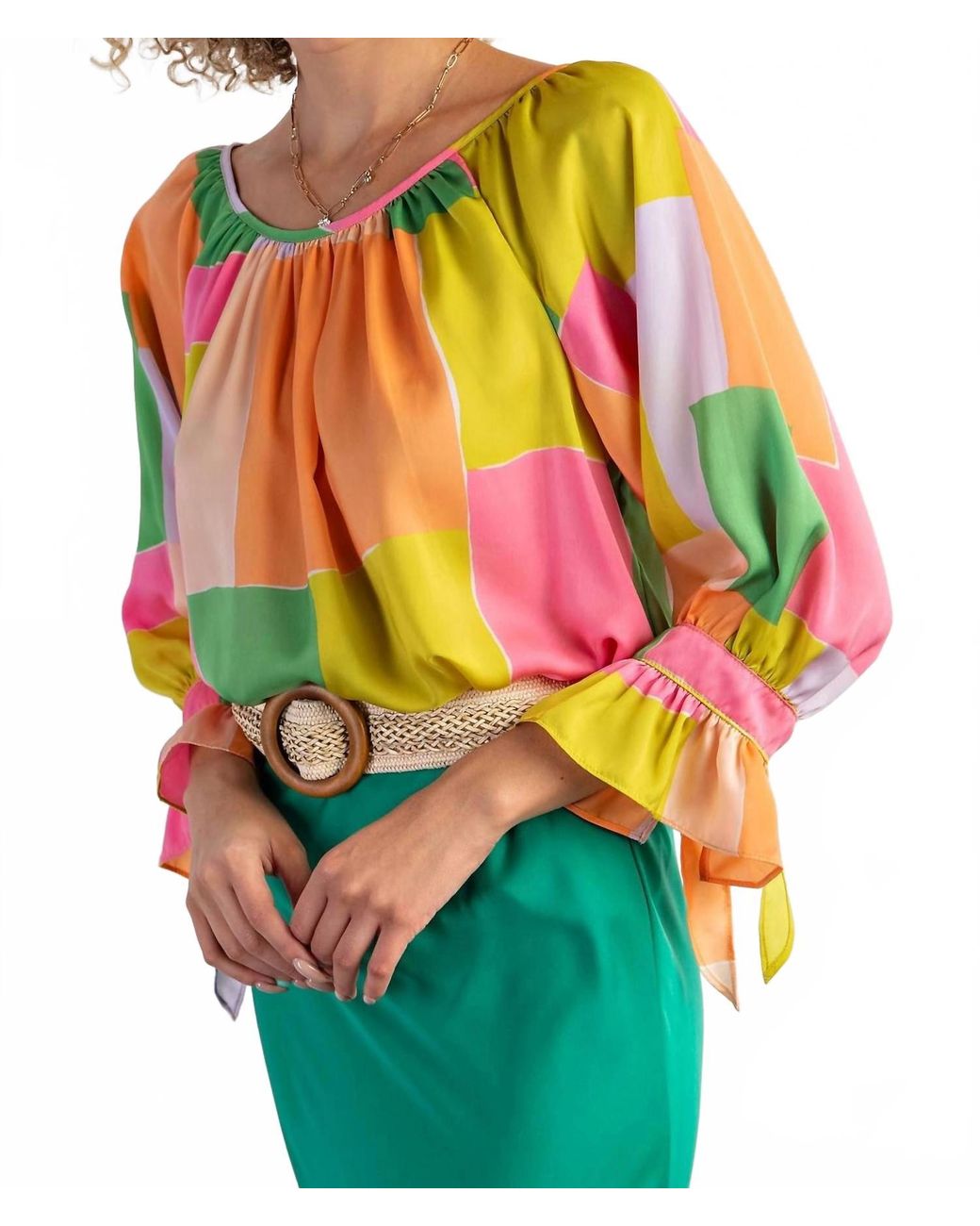 Easel Green Geo Print Blouse