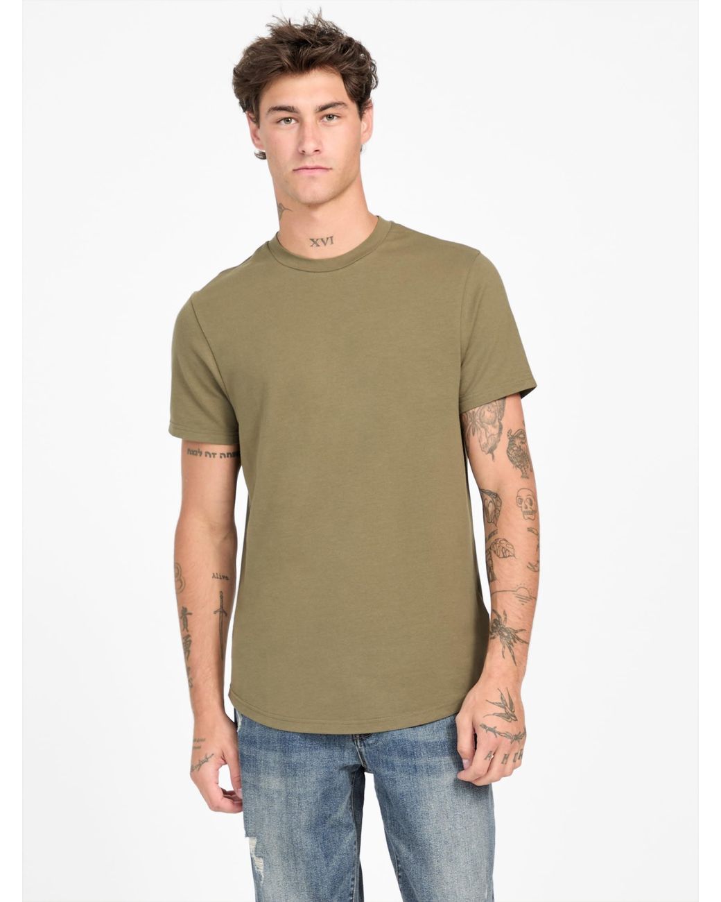 Guess Green Antor Longline Tee for men