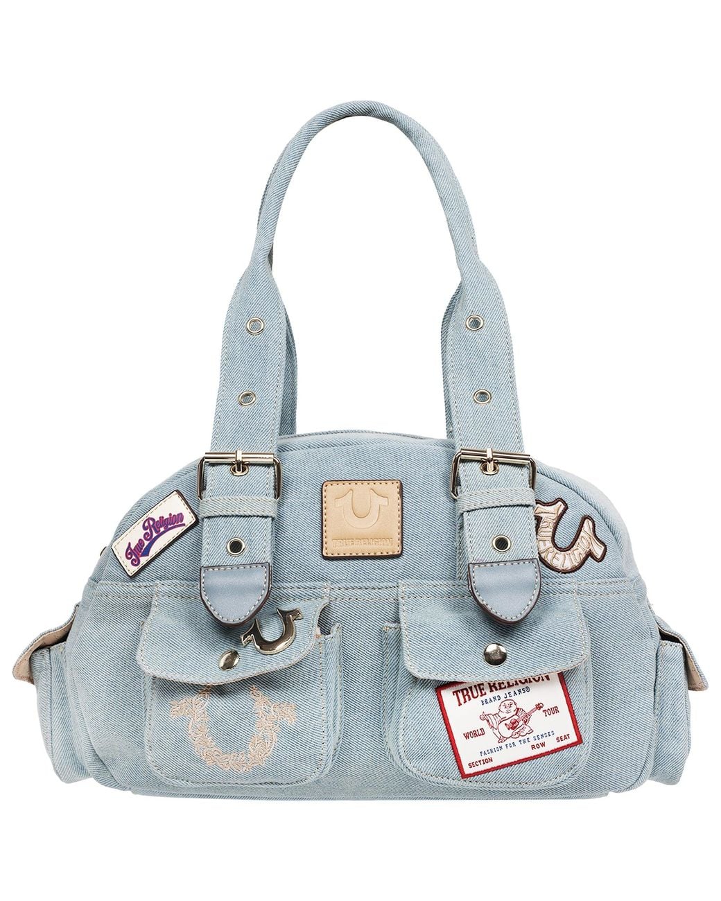 True Religion Blue Multi-patch Denim Satchel