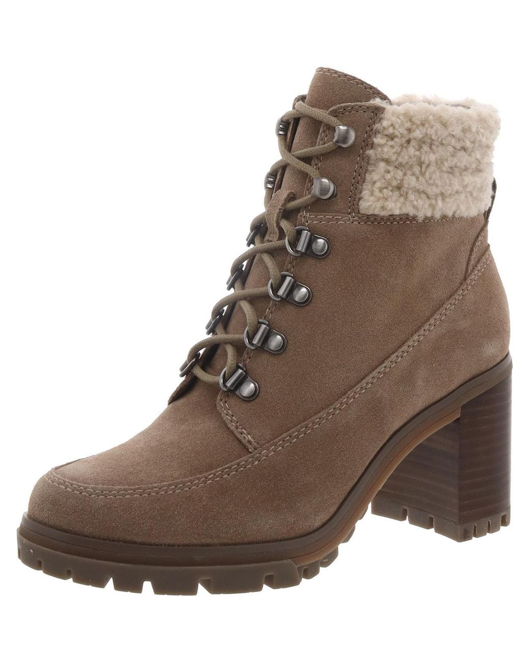 Vince Camuto Donenta4 Leather Faux Fur Trim Combat Lace Up Boots in Brown Lyst