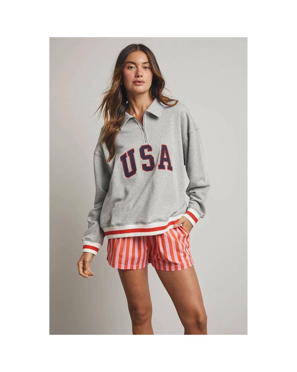 Wishlist Gray Usa Half-Zip Pullover Sweatshirt