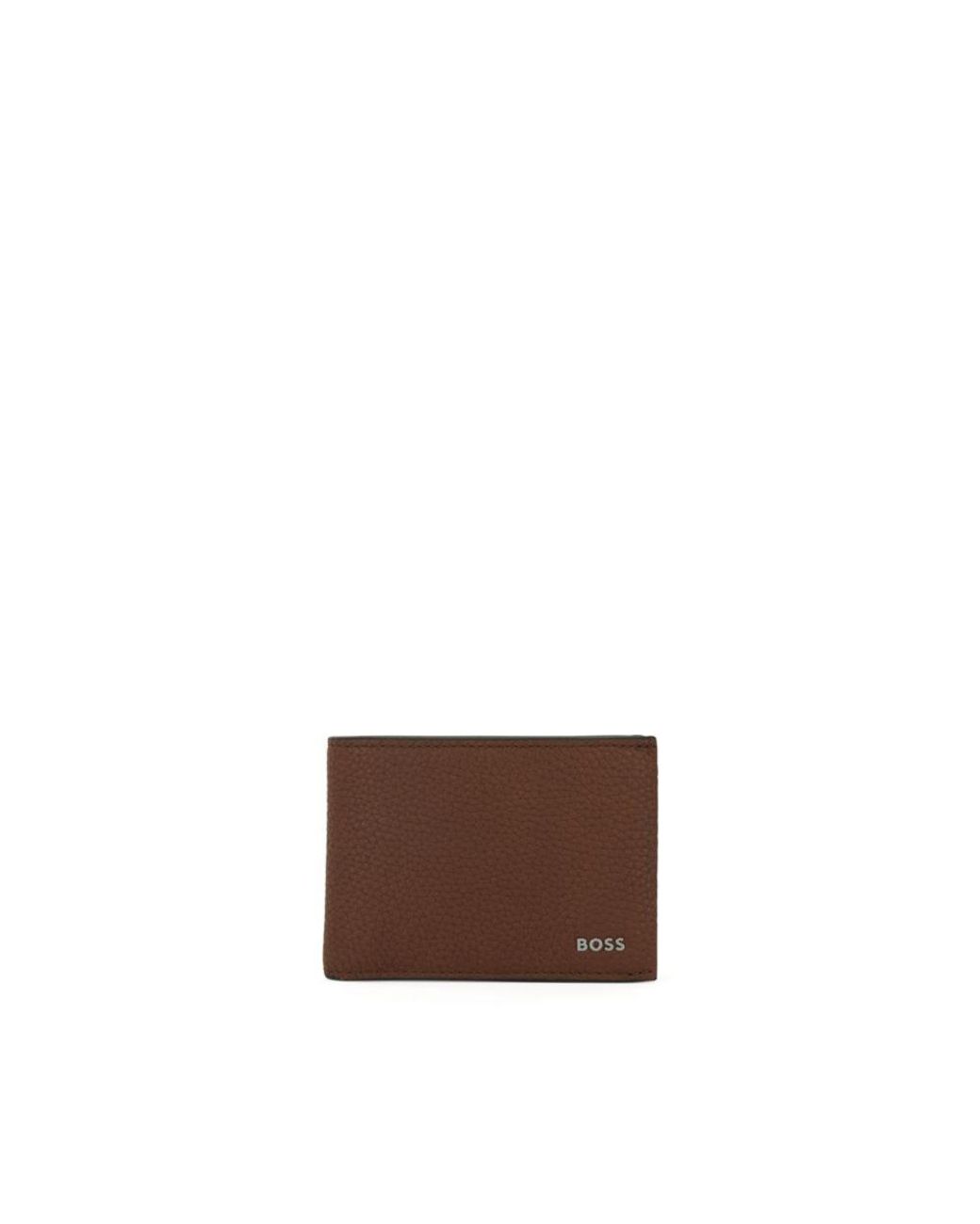 BOSS by HUGO BOSS Hugo - Grained Leather Billfold Wallet With Silver Tone  Logo in Brown for Men | Lyst