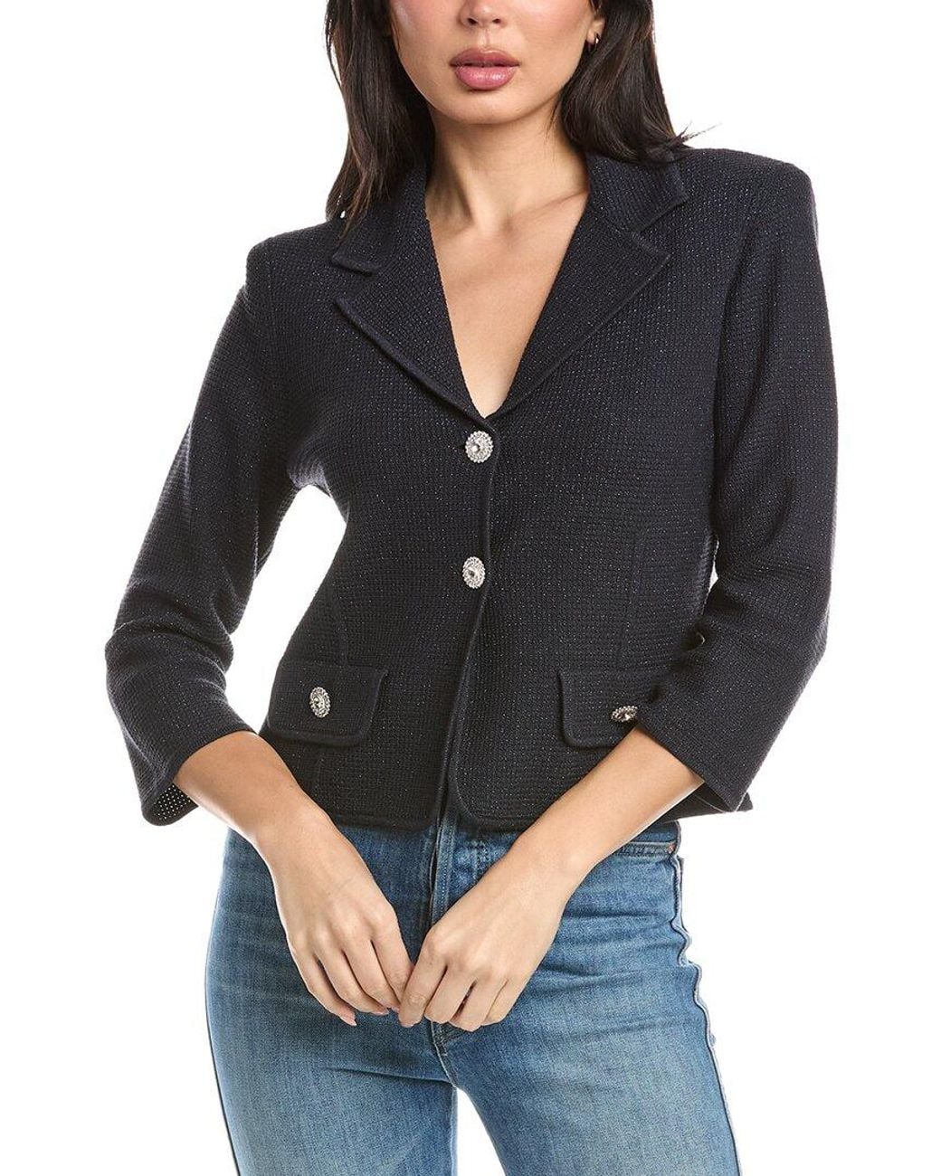 St. John Gray Fitted Knit Jacket