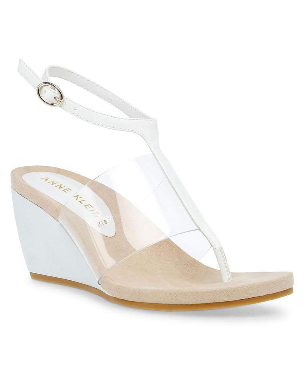 Anne Klein Ikari Patent Flip-flop Wedge Sandals in White | Lyst