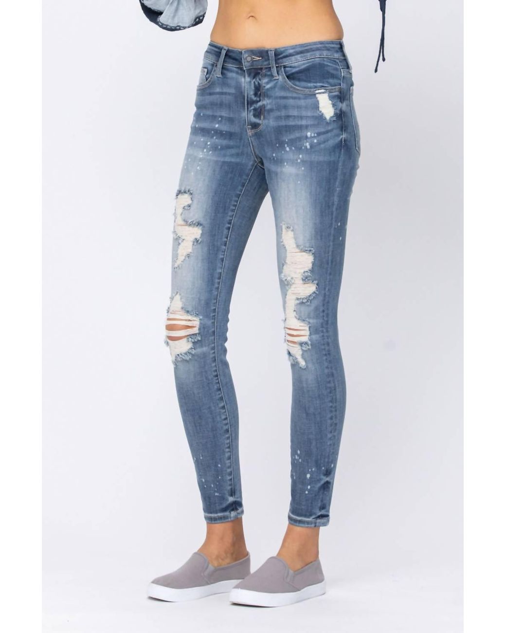Judy Blue Destroyed Skinny Jeans in Blue | Lyst