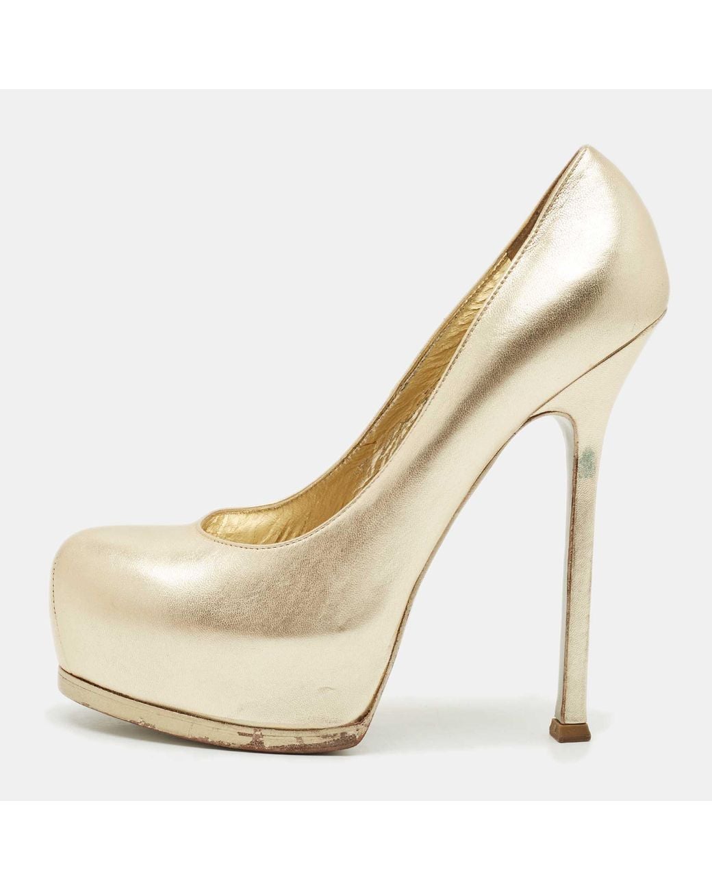 Octane Platform Saint Laurent Tribtoo Size 38.5 Leather Platform Pumps in Natural | Lyst