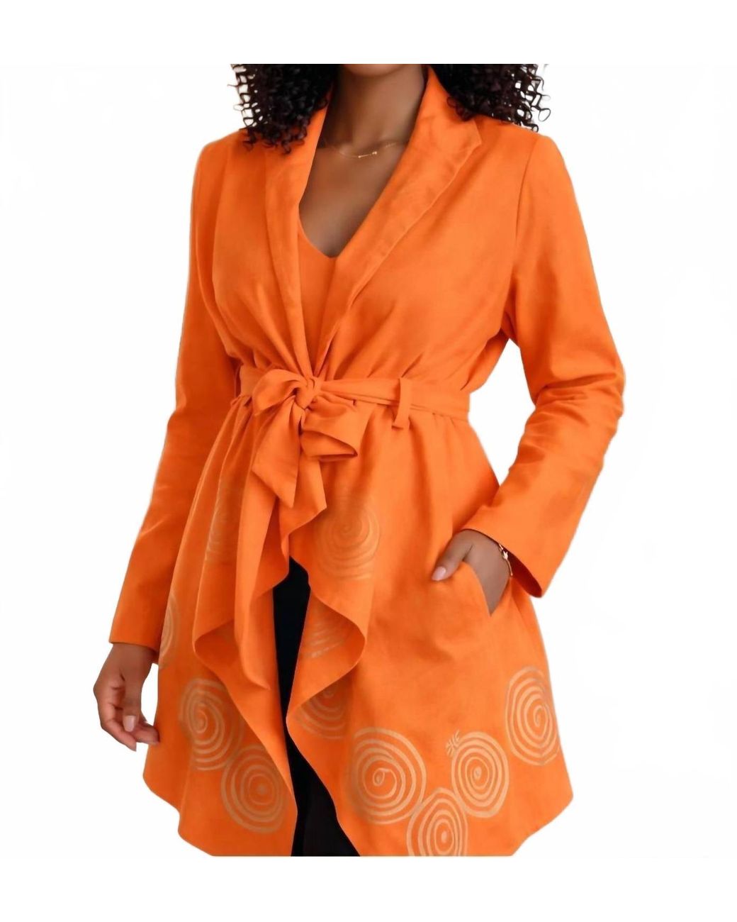 Step in Style Orange Artisan Spiral Belted Statement Jacket