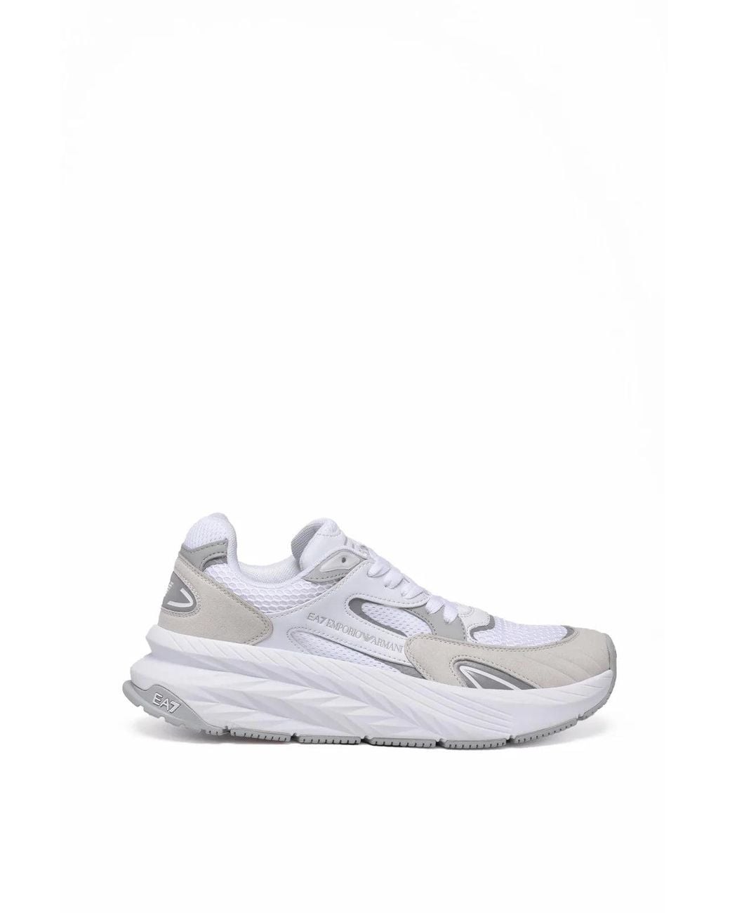 EA7 White Leather Suede Mesh Sneakers for men