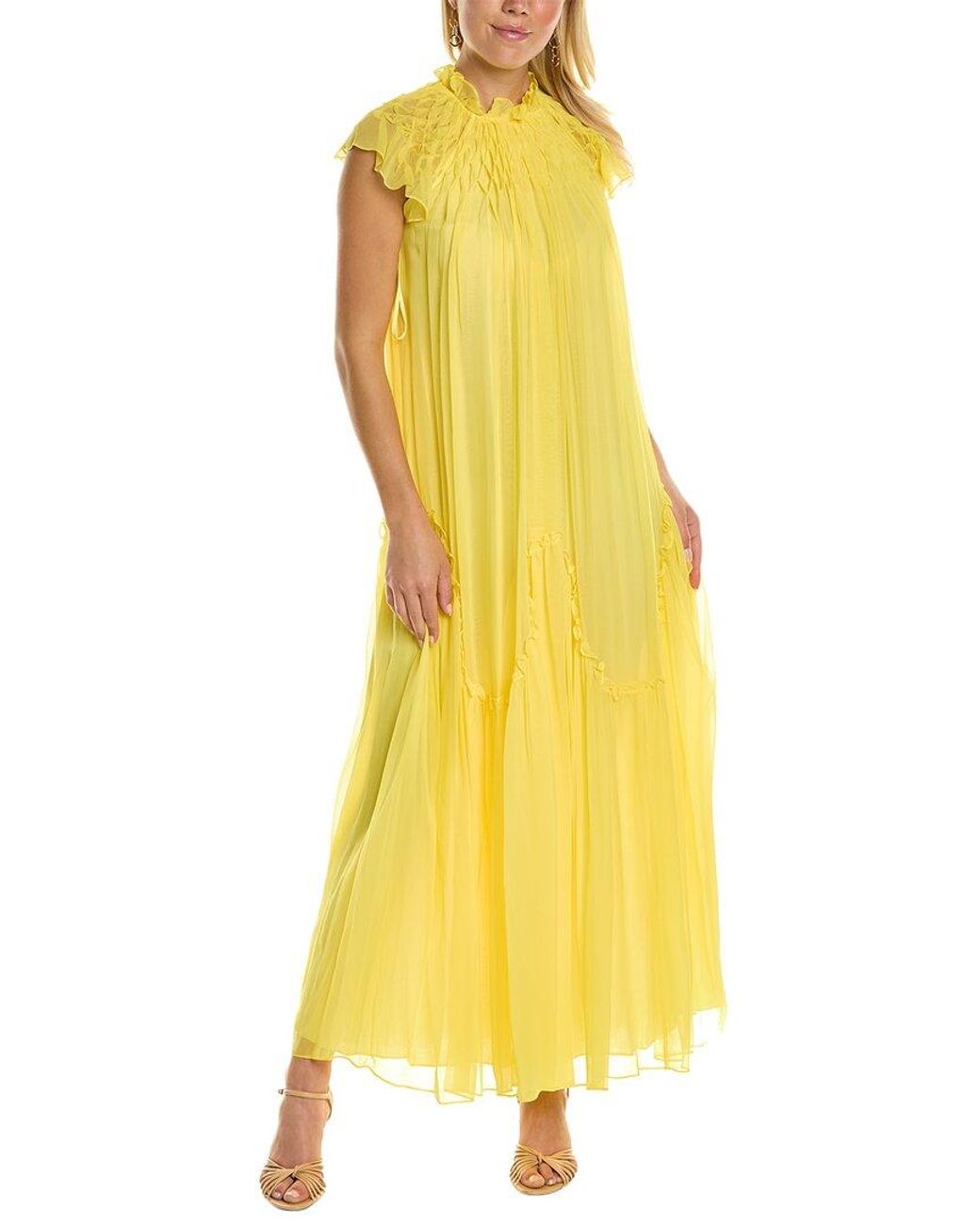 Rebecca Taylor Smocked Chiffon Silk Maxi Dress in Yellow | Lyst